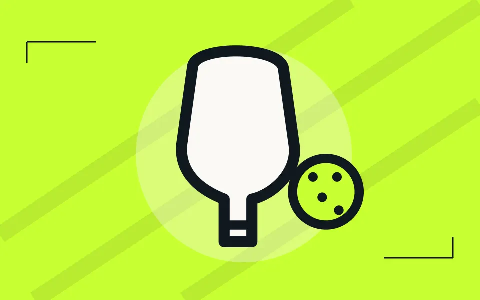 Original illustration of a pickleball paddle and perforated ball on a lime-green background.