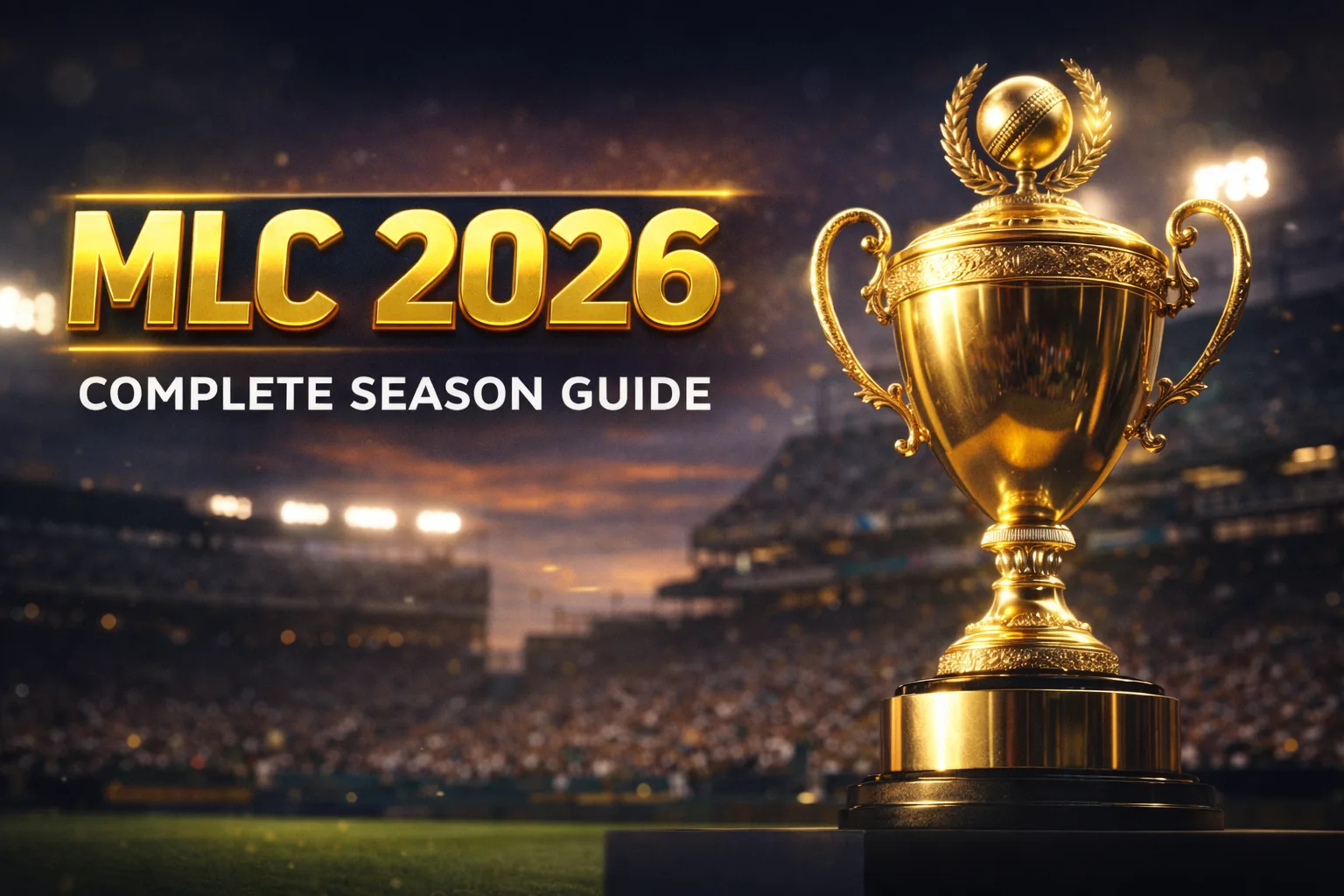 Floodlit MLC 2026 cricket match at Oakland Coliseum with a batter driving the red ball under dusk stadium lights